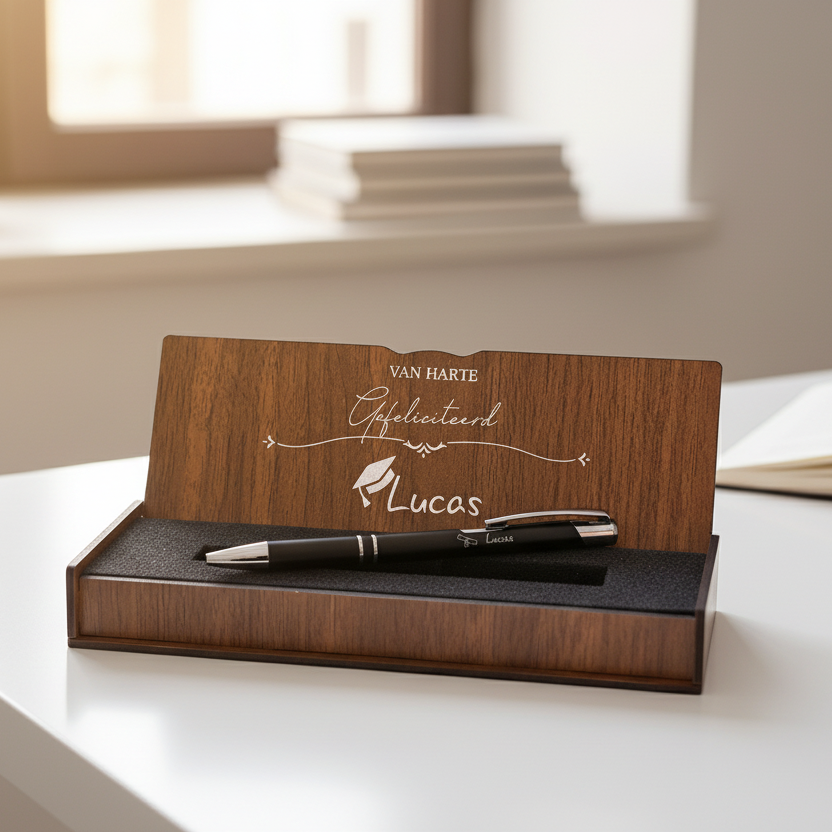 Stylo à bille gravé personnellement dans une boîte en bois - Cadeau réussi