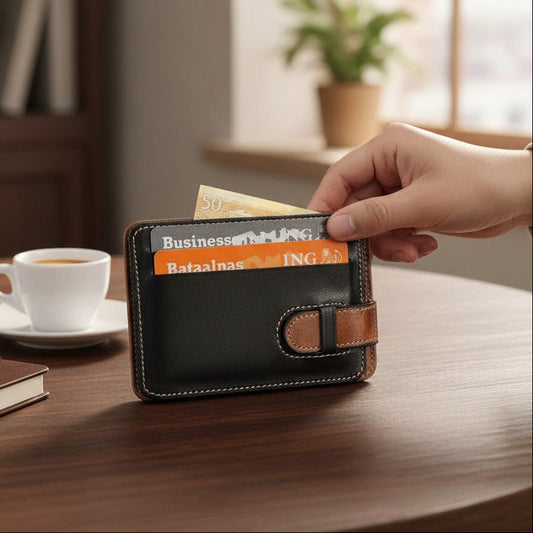 Portefeuille en cuir noir avec nom 040-04