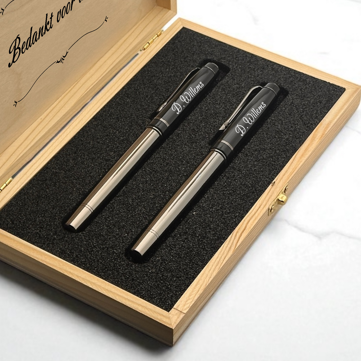 Coffret de 2 Stylos Personnalisés avec Boîte en Bois Gravée