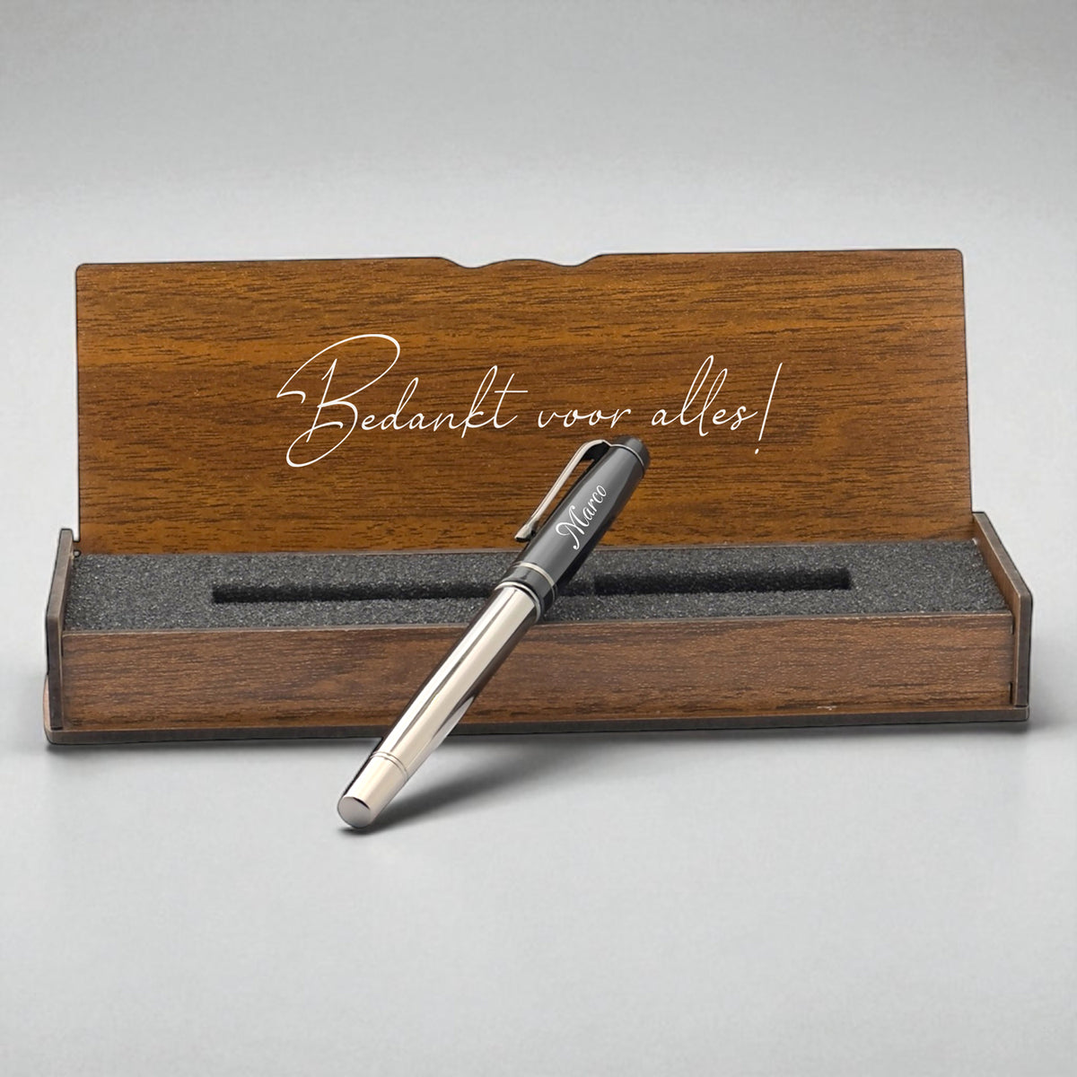 Gepersonaliseerde Pen Set - Schrijfset Met Gegraveerde Houten Doos