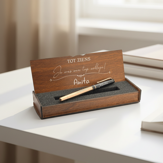 Stylo personnalisé dans un coffret en bois – Adieu & Cadeau de remerciement