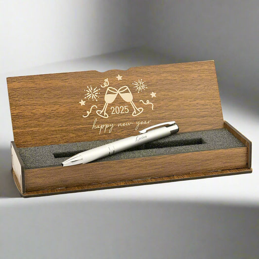 Cadeau de Noël - Stylo à bille personnalisé - Coffret d'écriture avec boîte en bois gravée