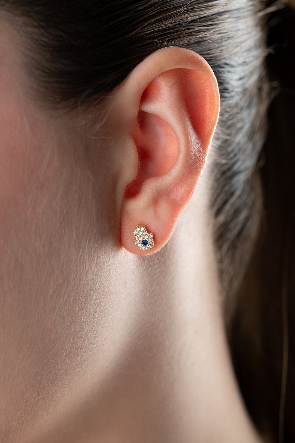 Boucles d'oreilles à la main de Fatima avec un œil