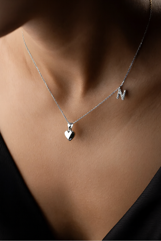 925 Collier en argent sterling avec cœur et lettre