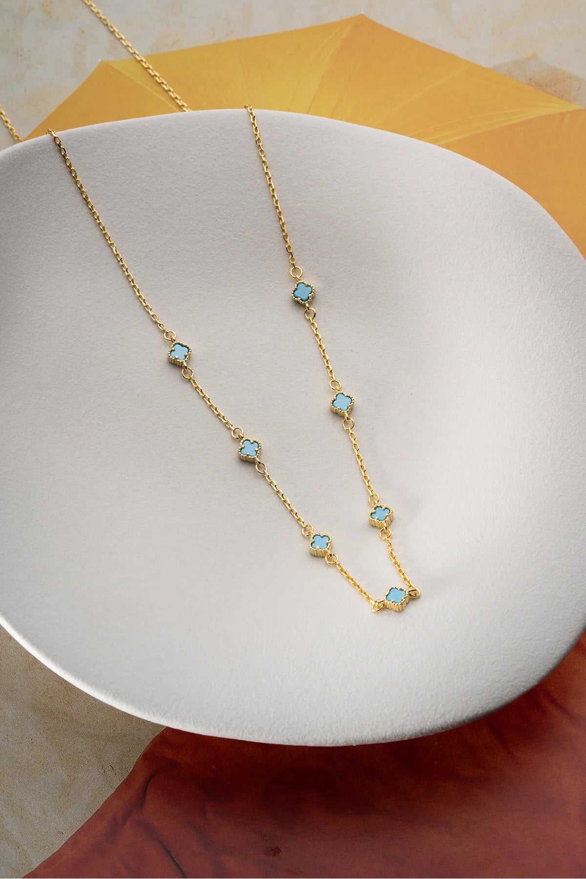Lucky Blue 925 - Collier doré avec trèfle turquoise quatre