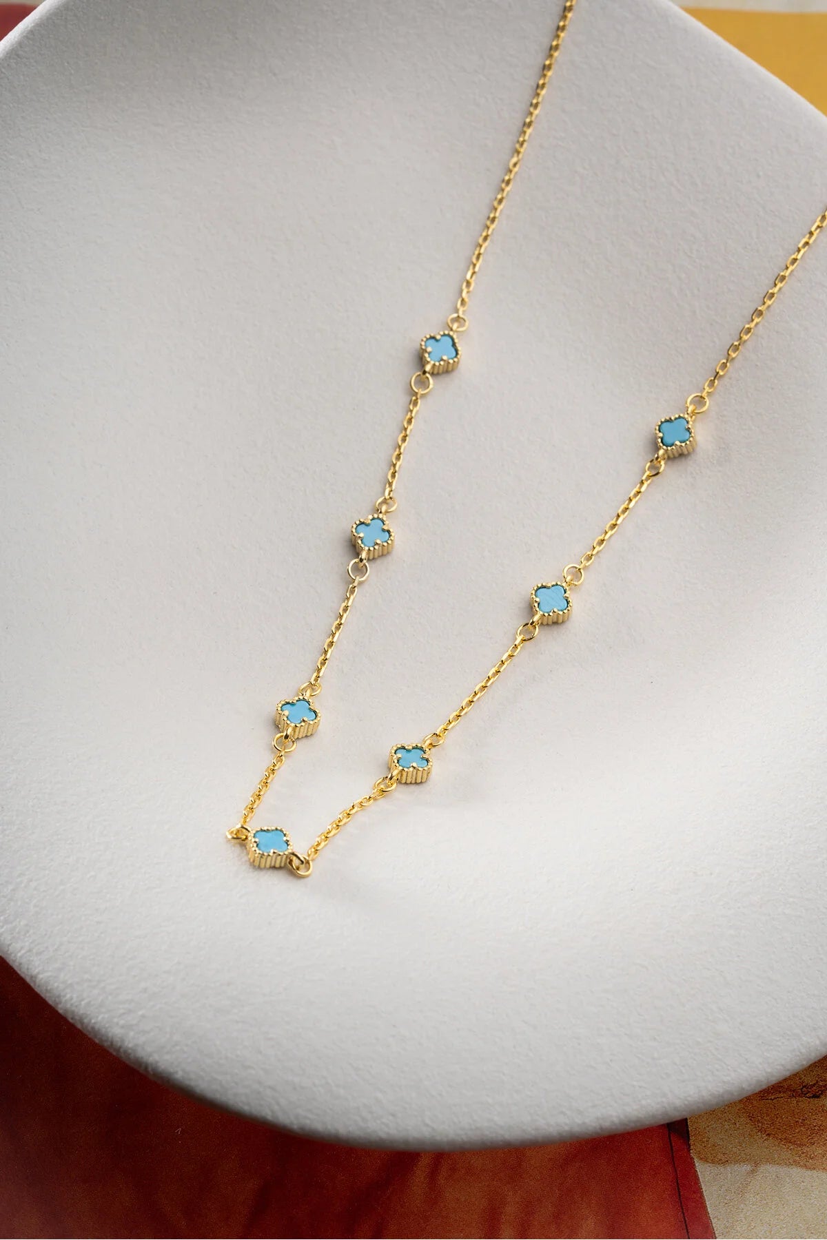 Lucky Blue 925 - Collier doré avec trèfle turquoise quatre