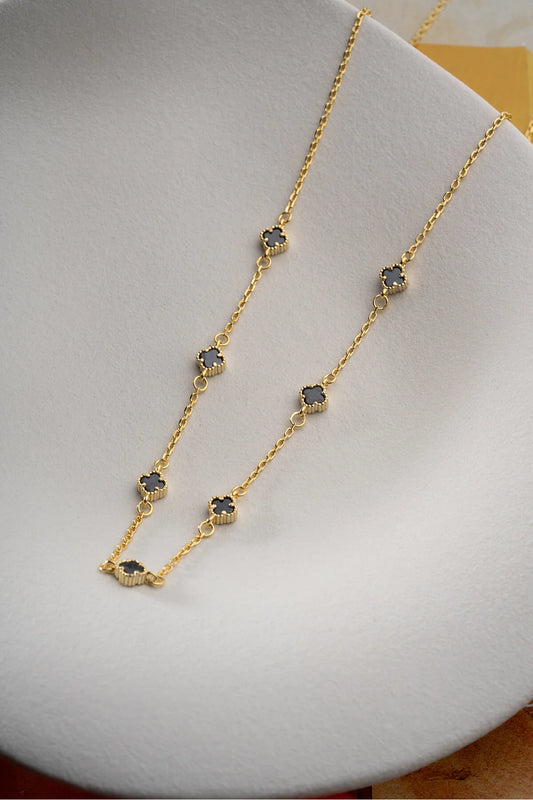 Clover de minuit 925 - Collier doré avec trèfle noir quatre