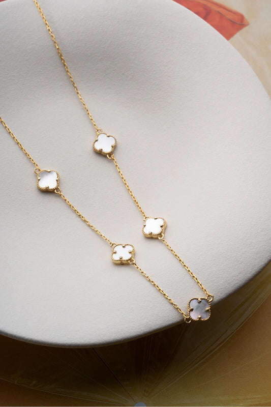 Clover pur 925 - Collier doré avec des trèfles blancs quatre 1