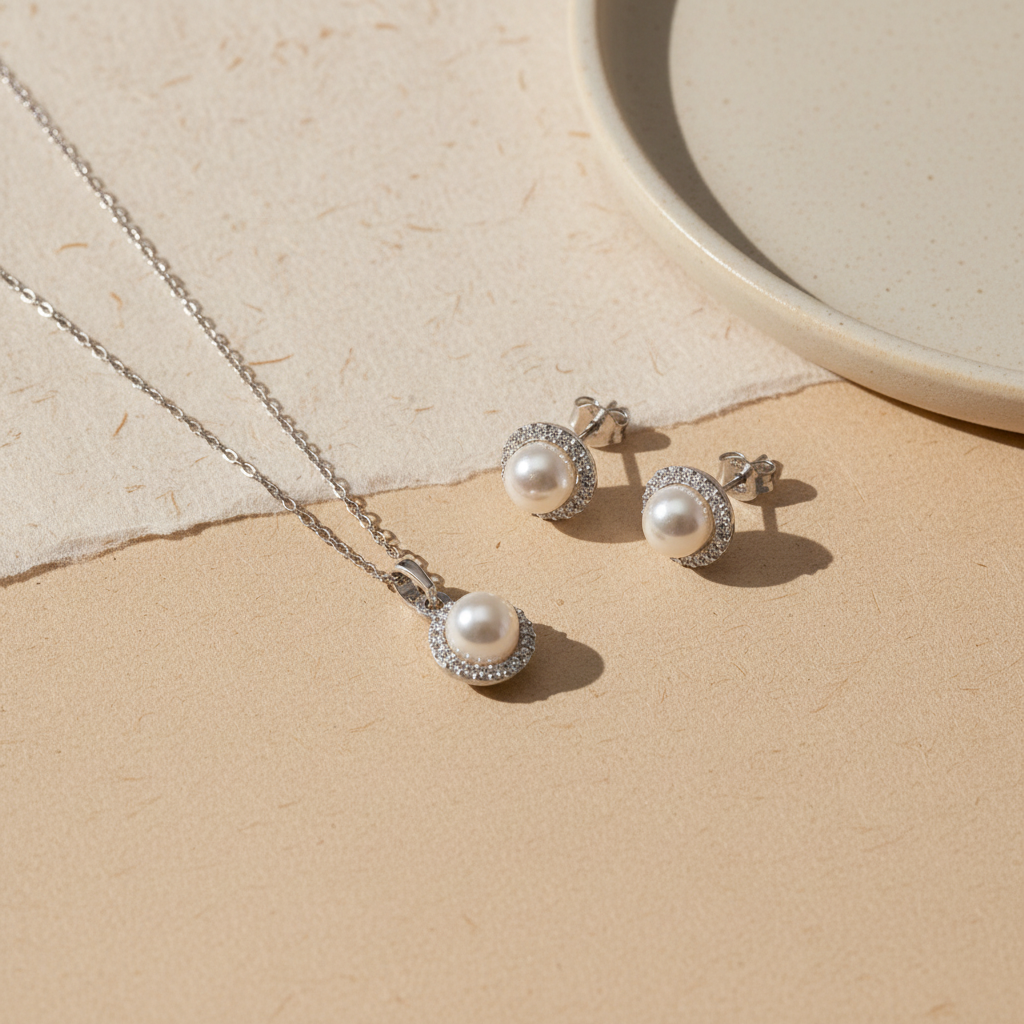 LunaPearl 925 – Collier de perles & Ensemble de boucles d'oreilles 1