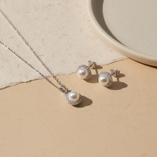 LunaPearl 925 – Collier de perles & Ensemble de boucles d'oreilles 1