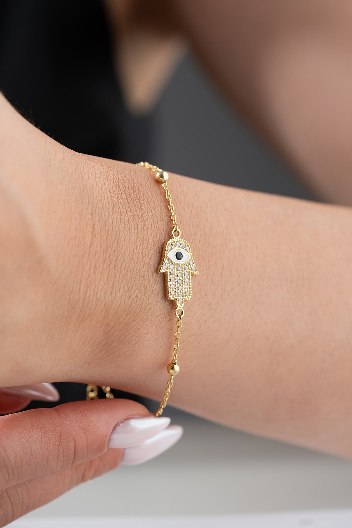 Bracelet plaqué or avec main de Fatima & Œil