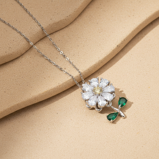 Collier de marguerites tournantes – argent sterling 925