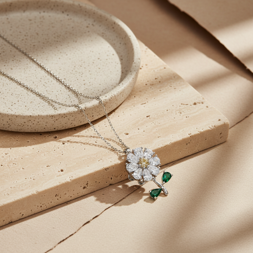 Collier de marguerites tournantes – argent sterling 925