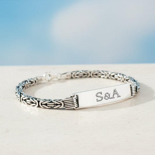 Bracelet homme en argent maille king avec prénom