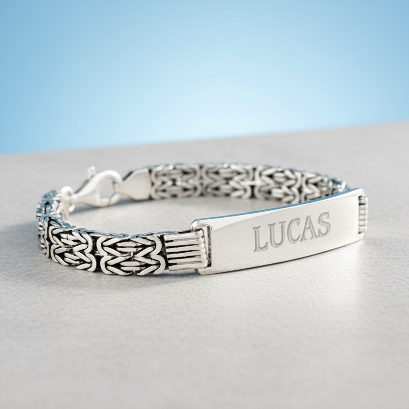 Bracelet homme en argent maille king avec prénom