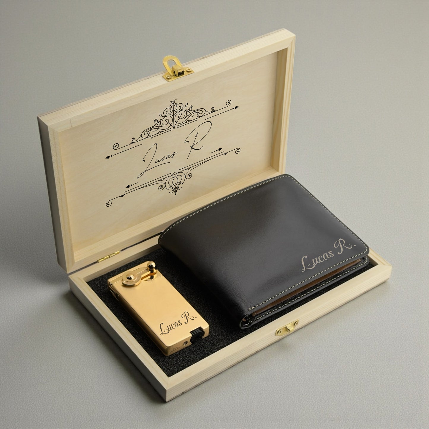 Portefeuille de luxe personnalisé & Coffret cadeau briquet