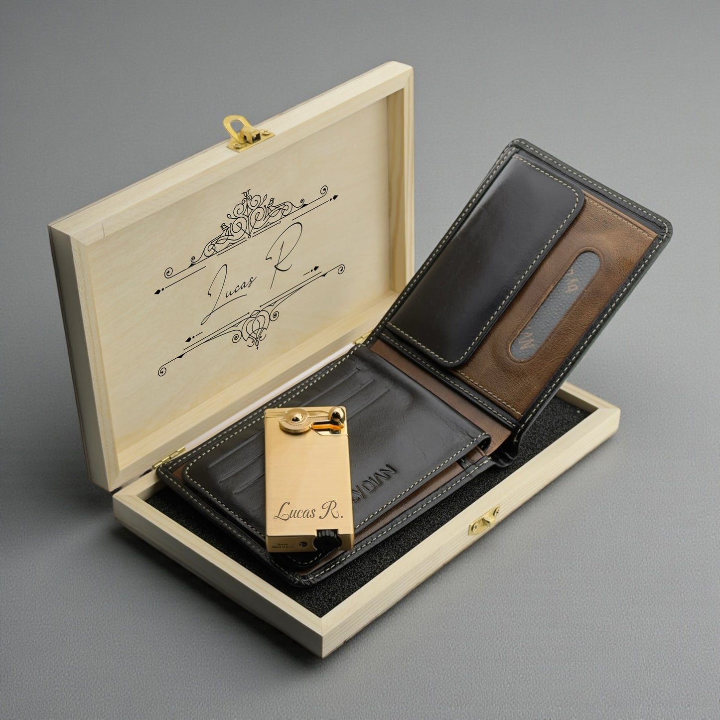 Portefeuille de luxe personnalisé & Coffret cadeau briquet