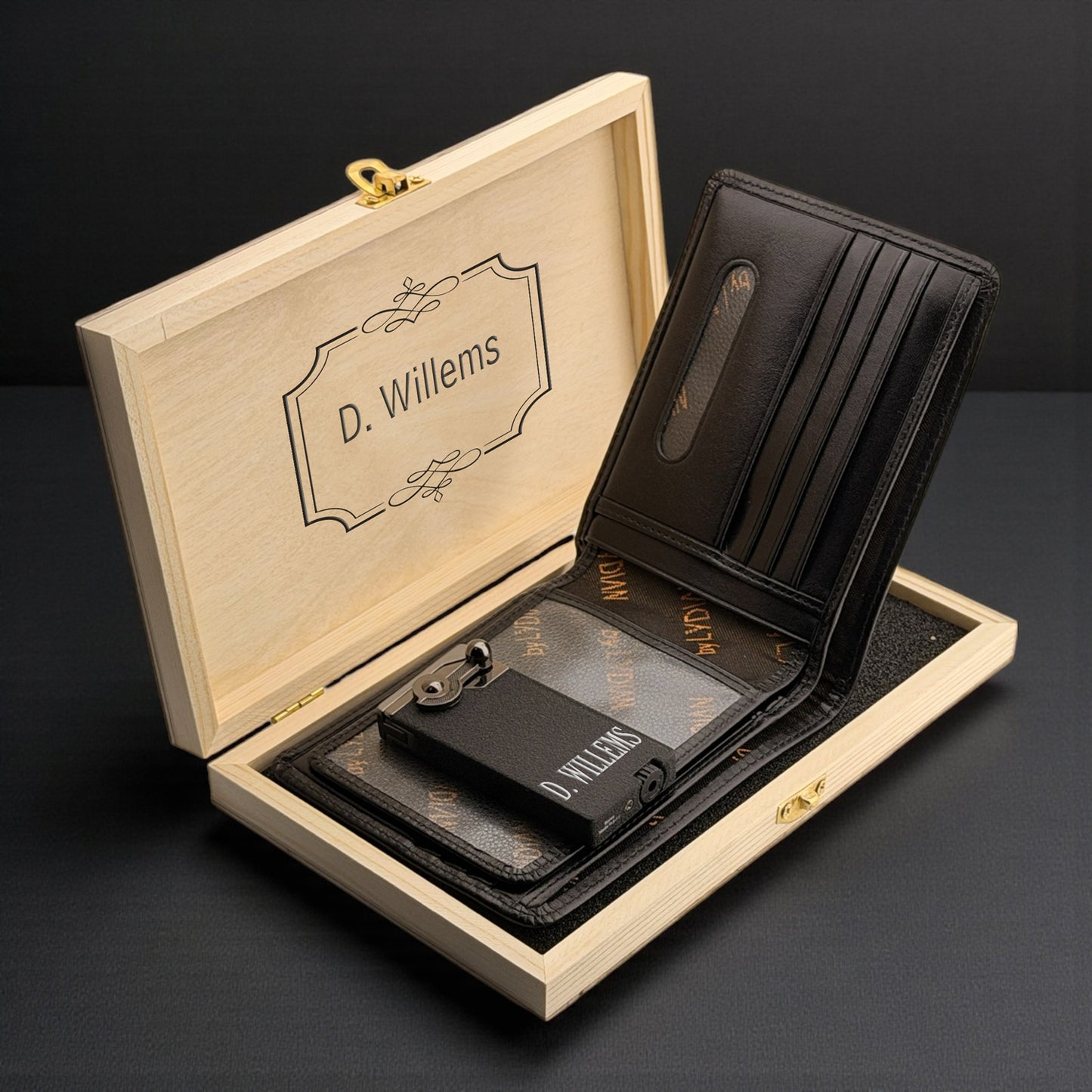 Portefeuille de luxe personnalisé & Coffret cadeau briquet