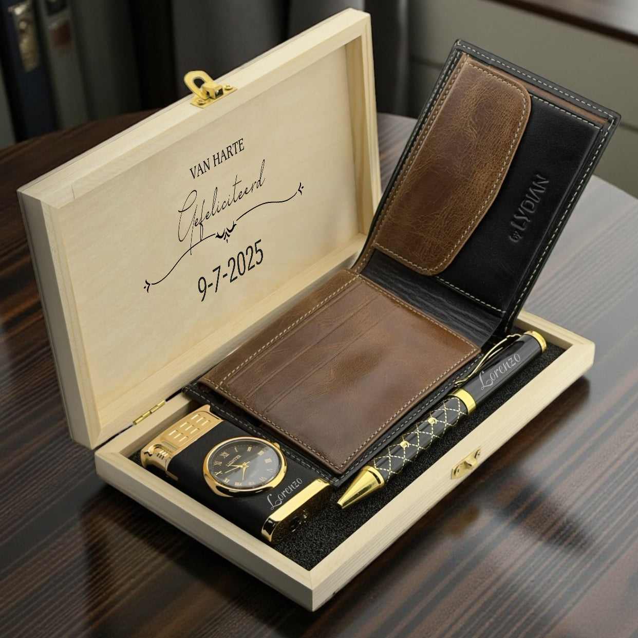 Coffret cadeau personnalisé pour homme – Portefeuille, stylo & Plus léger