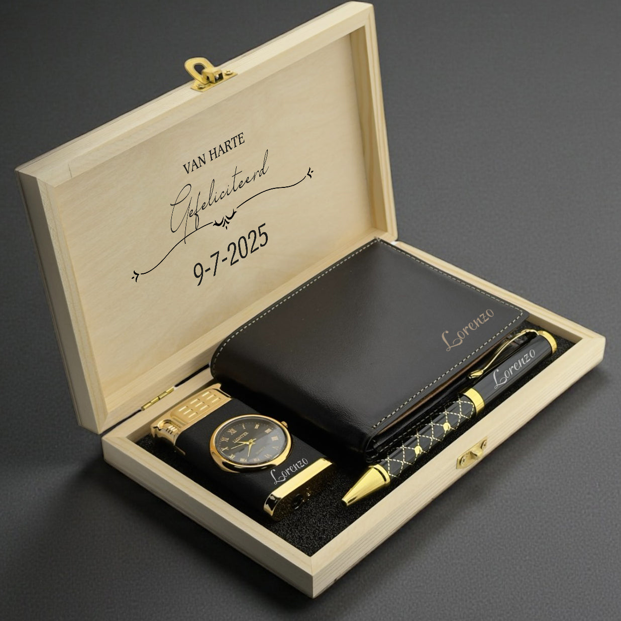 Coffret cadeau personnalisé pour homme – Portefeuille, stylo & Plus léger
