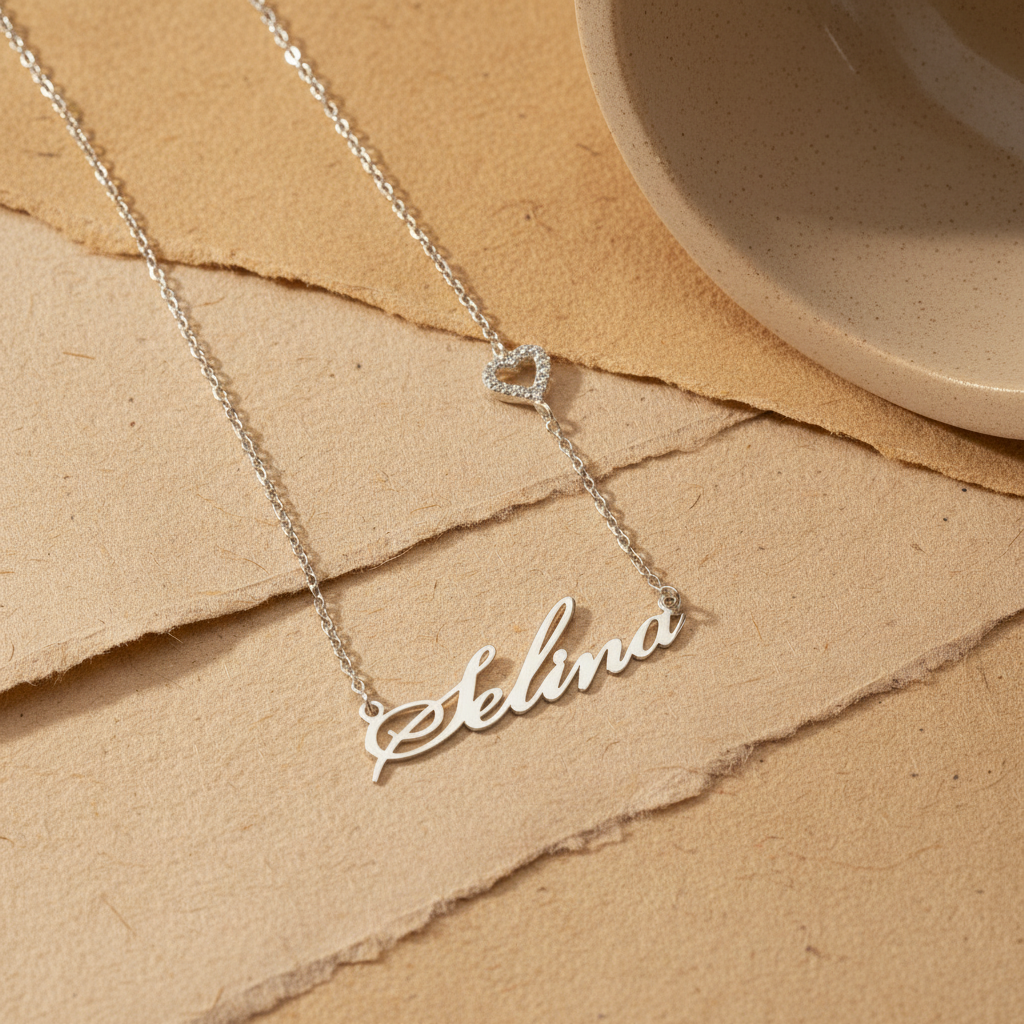 Collier de noms avec cœur - 925 argent sterling