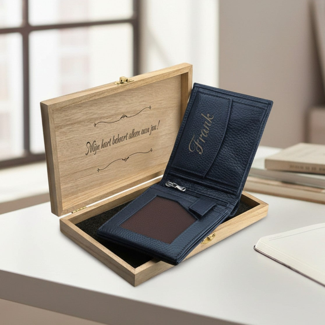 Portefeuille en cuir bleu foncé BLW050-L