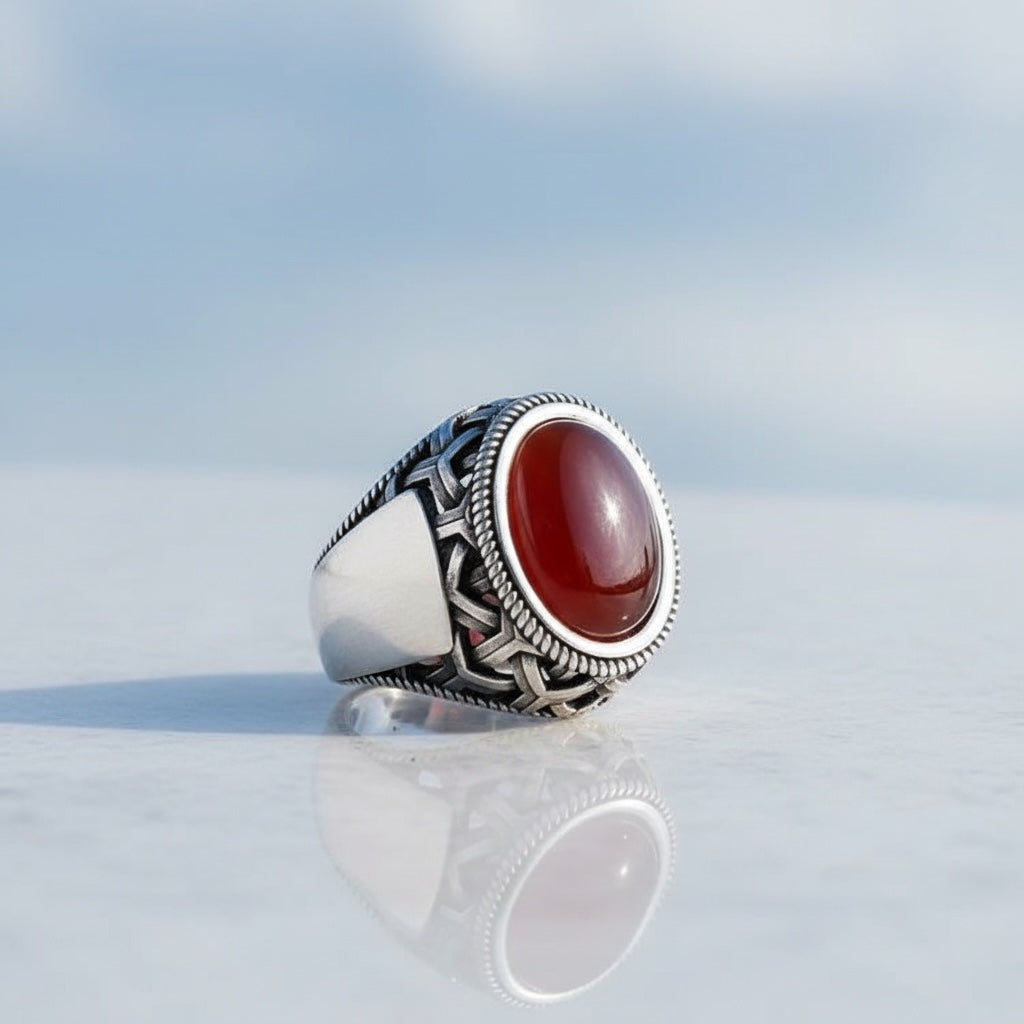 Anneau de Silver Men avec de la pierre d'agate