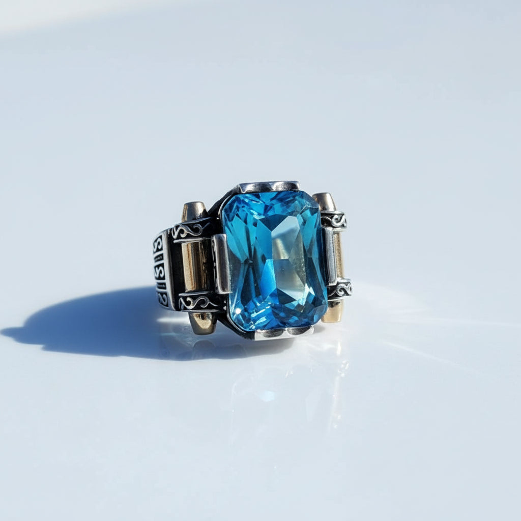 Bague pour homme avec pierre bleue CLMR0162