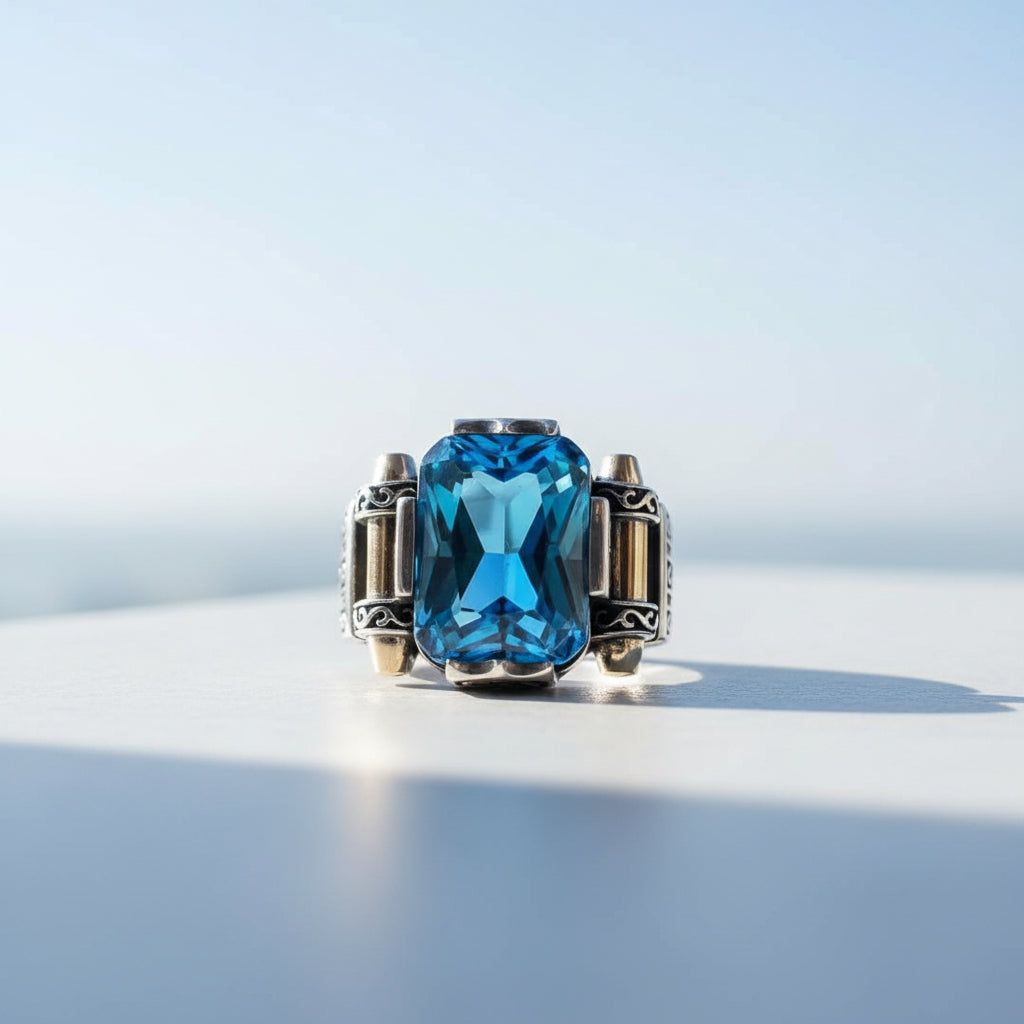 Bague pour homme avec pierre bleue CLMR0162