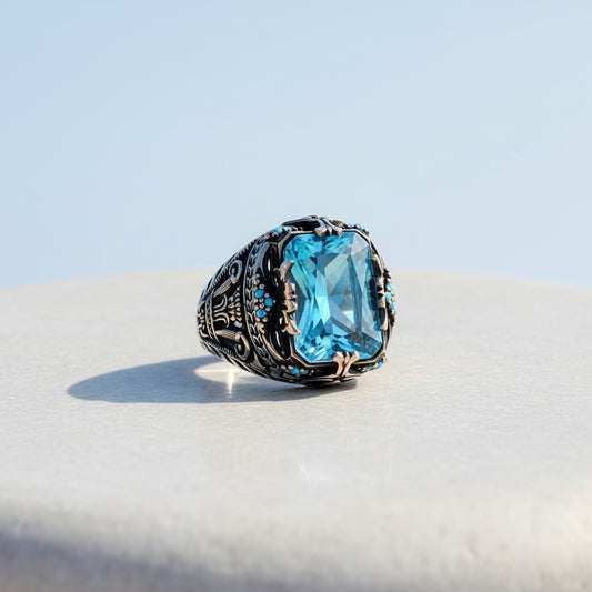 Bague pour hommes avec pierre bleue CLMR0221