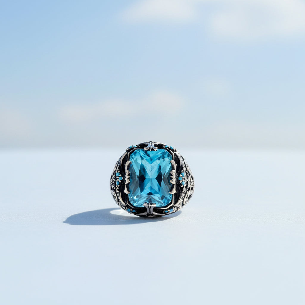 Bague pour hommes avec pierre bleue CLMR0221