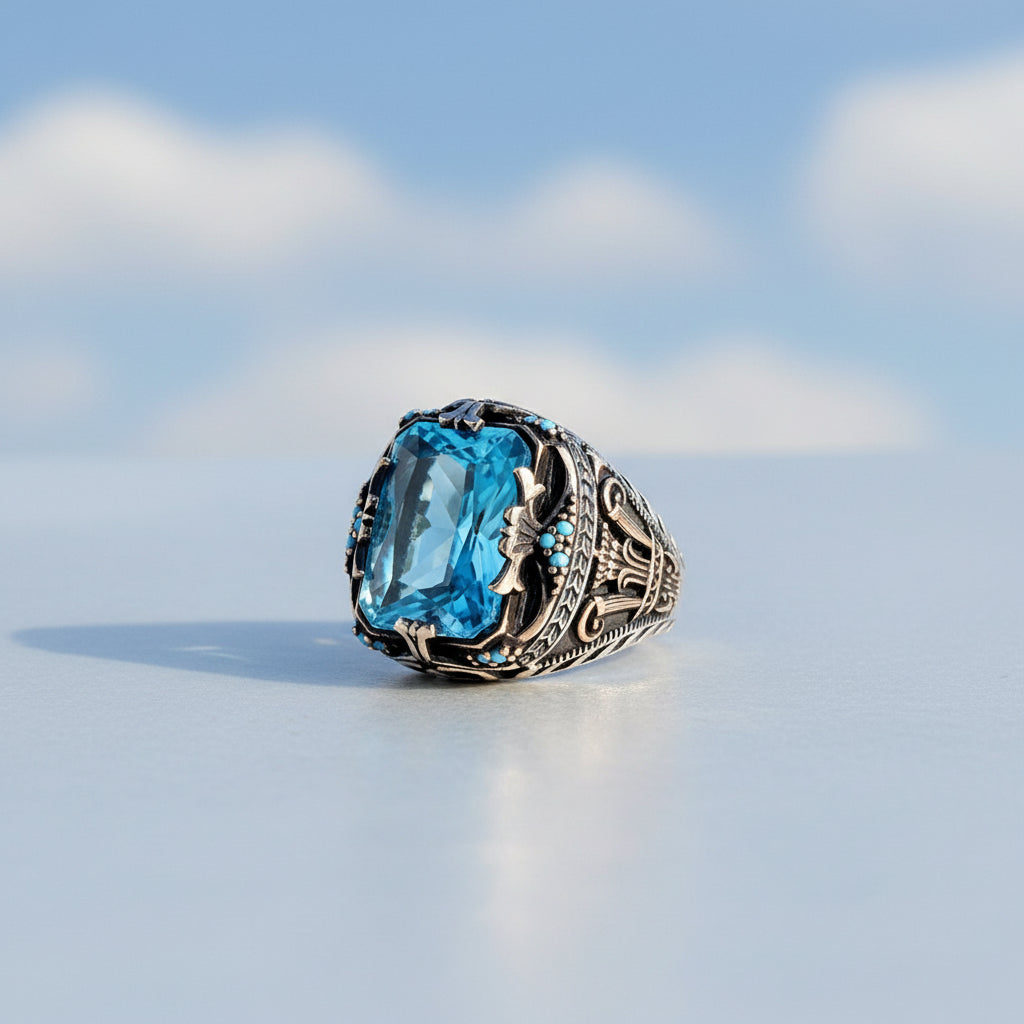 Bague pour hommes avec pierre bleue CLMR0221