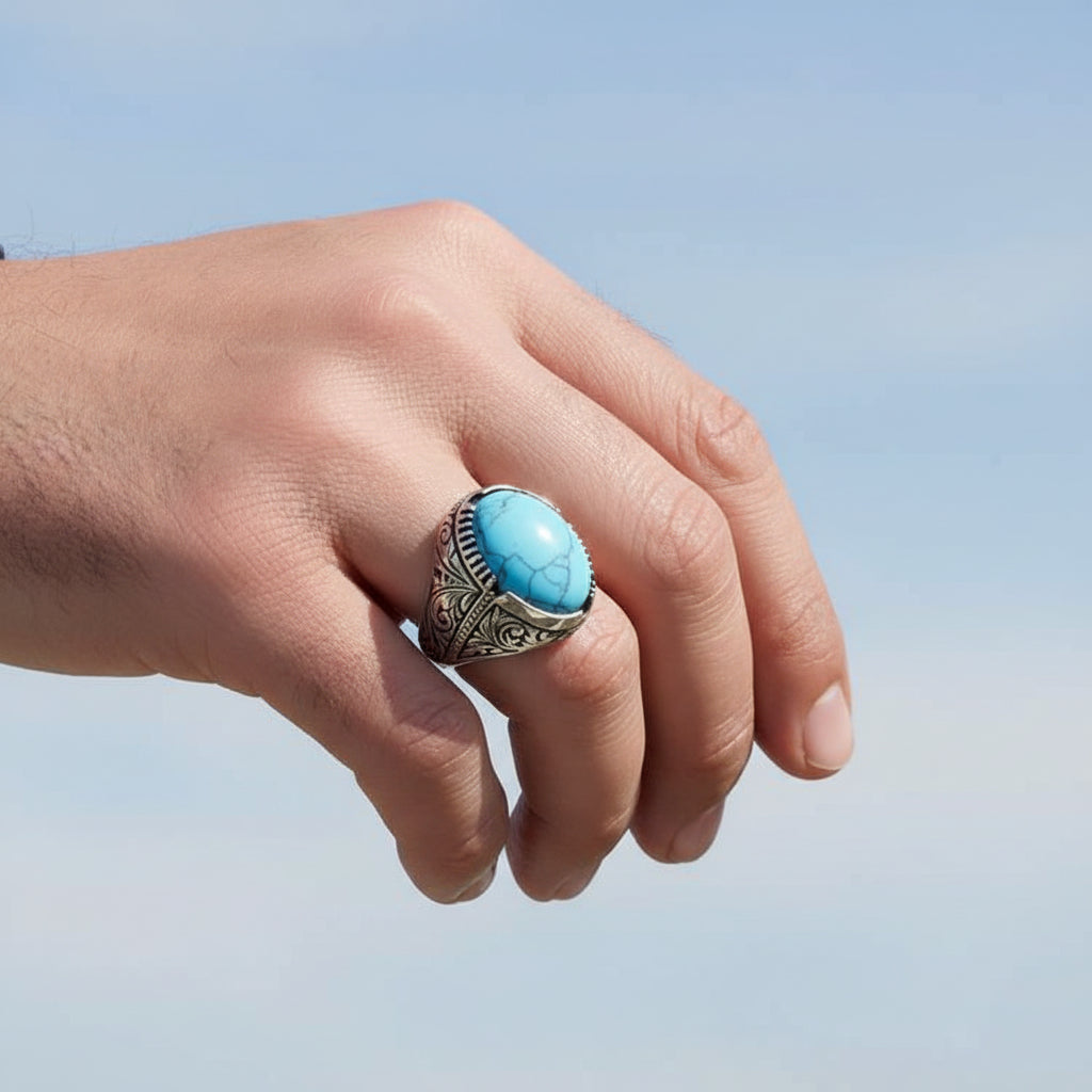 925 Anneau d'hommes en argent sterling avec pierre turquoise