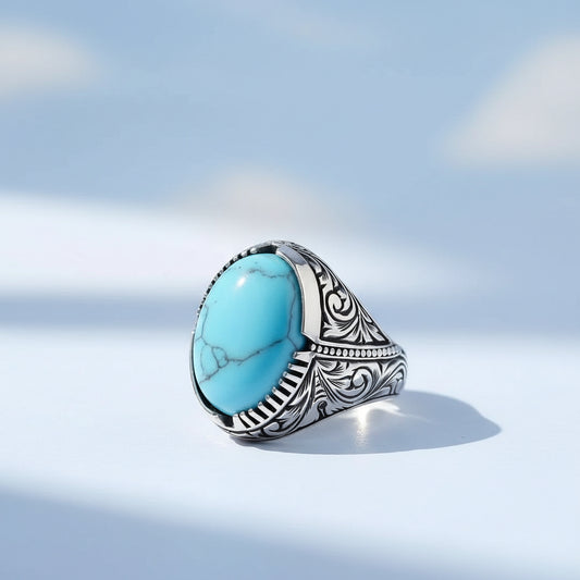 925 Anneau d'hommes en argent sterling avec pierre turquoise