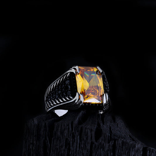 Bague en argent sterling 925 avec pierre de zircone jaune