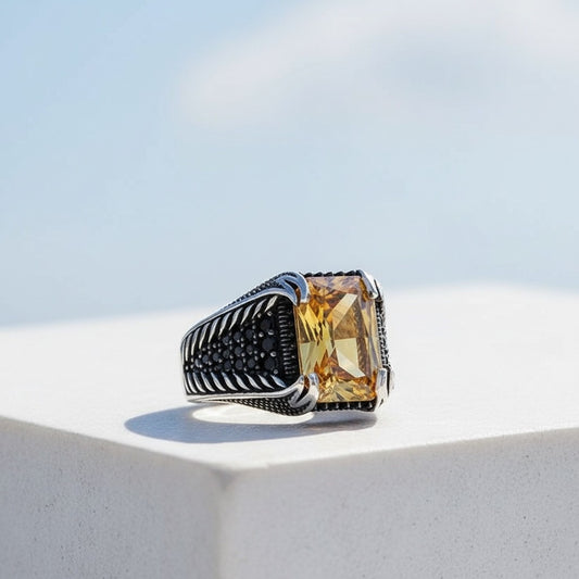 Bague en argent sterling 925 avec pierre de zircone jaune