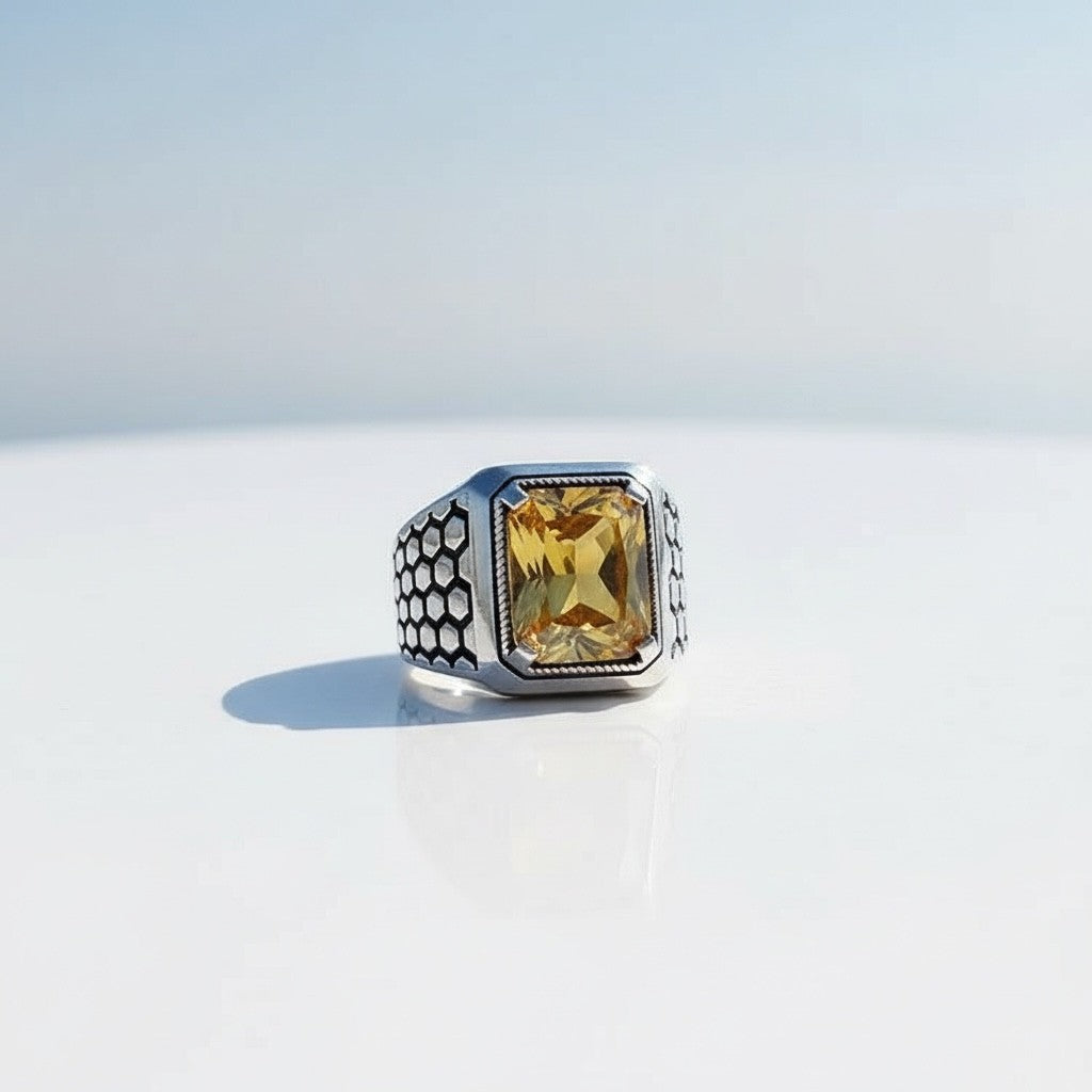 Bague en argent sterling 925 avec pierre de zircone jaune