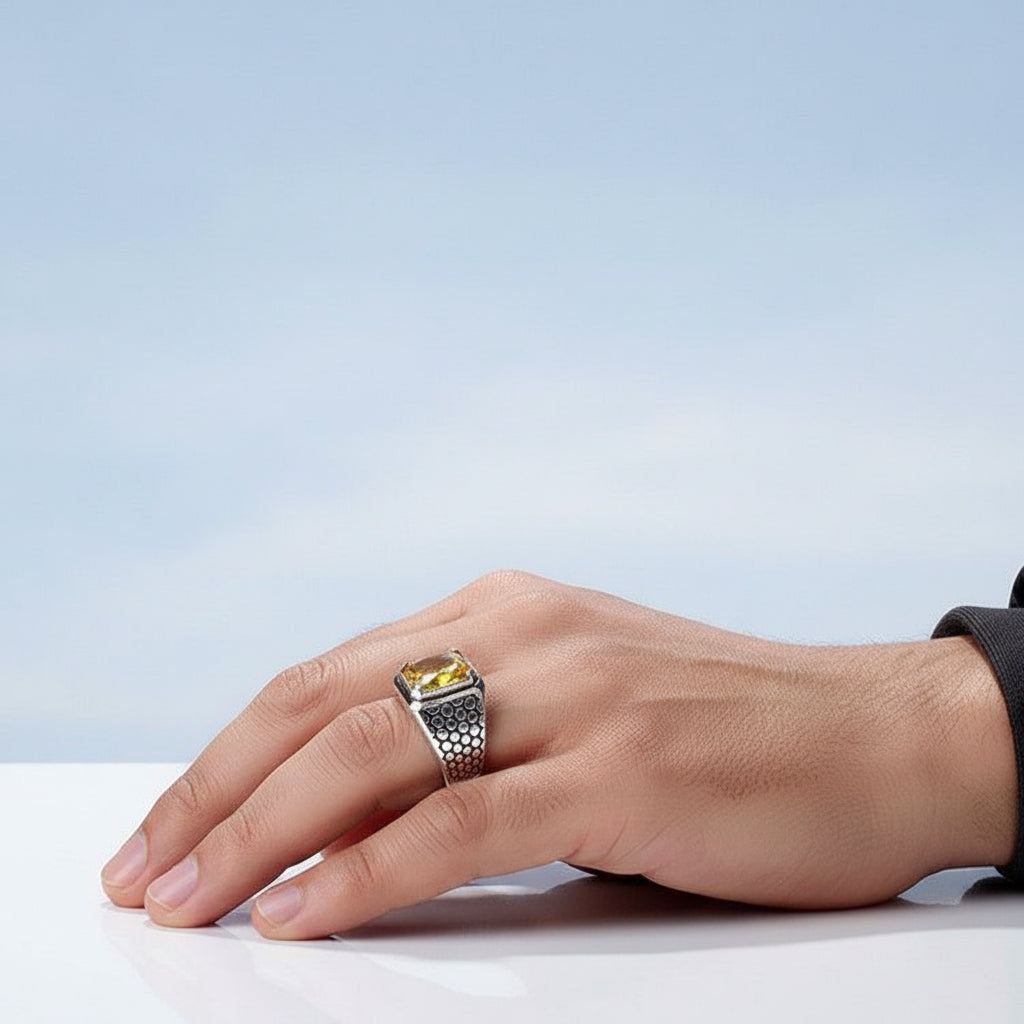 Bague en argent sterling 925 avec pierre de zircone jaune