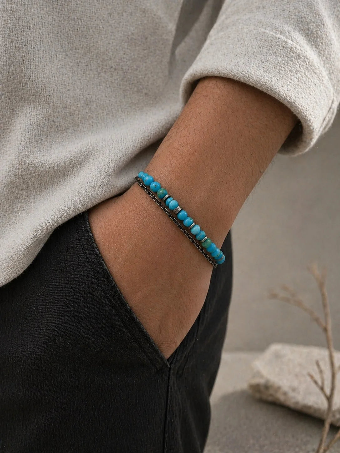 Turkoois Macramé Herenarmband | 925 Zilver