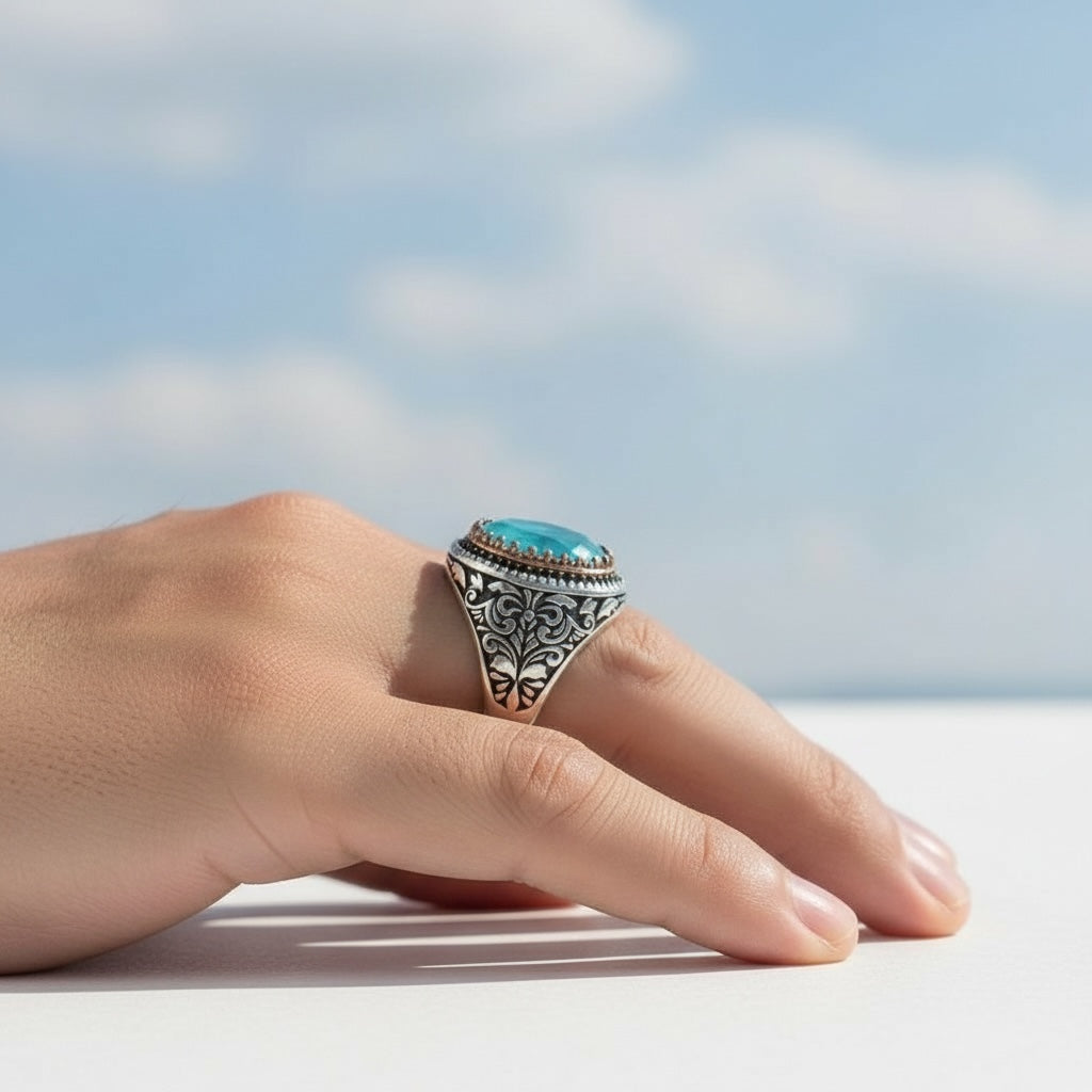 Anneau d'hommes avec paraiba pierre - 925 argent sterling