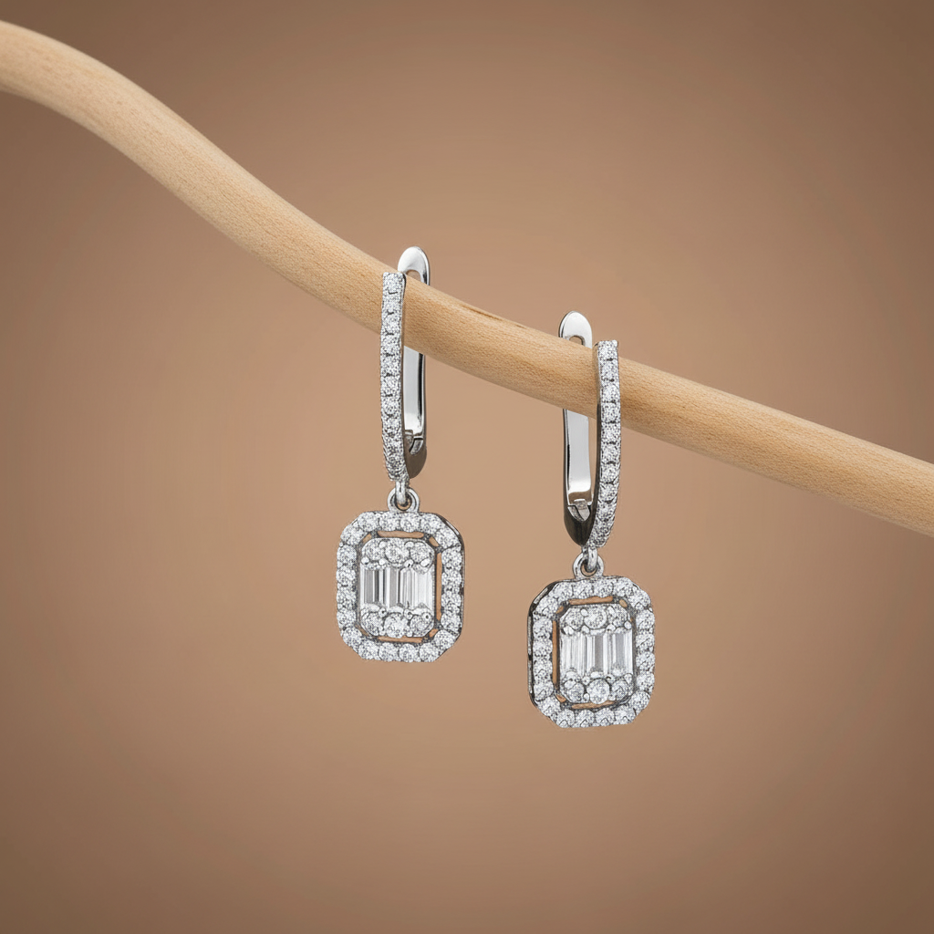 Boucles d'oreilles de luxe en argent avec DMNK002 de la zircone blanche