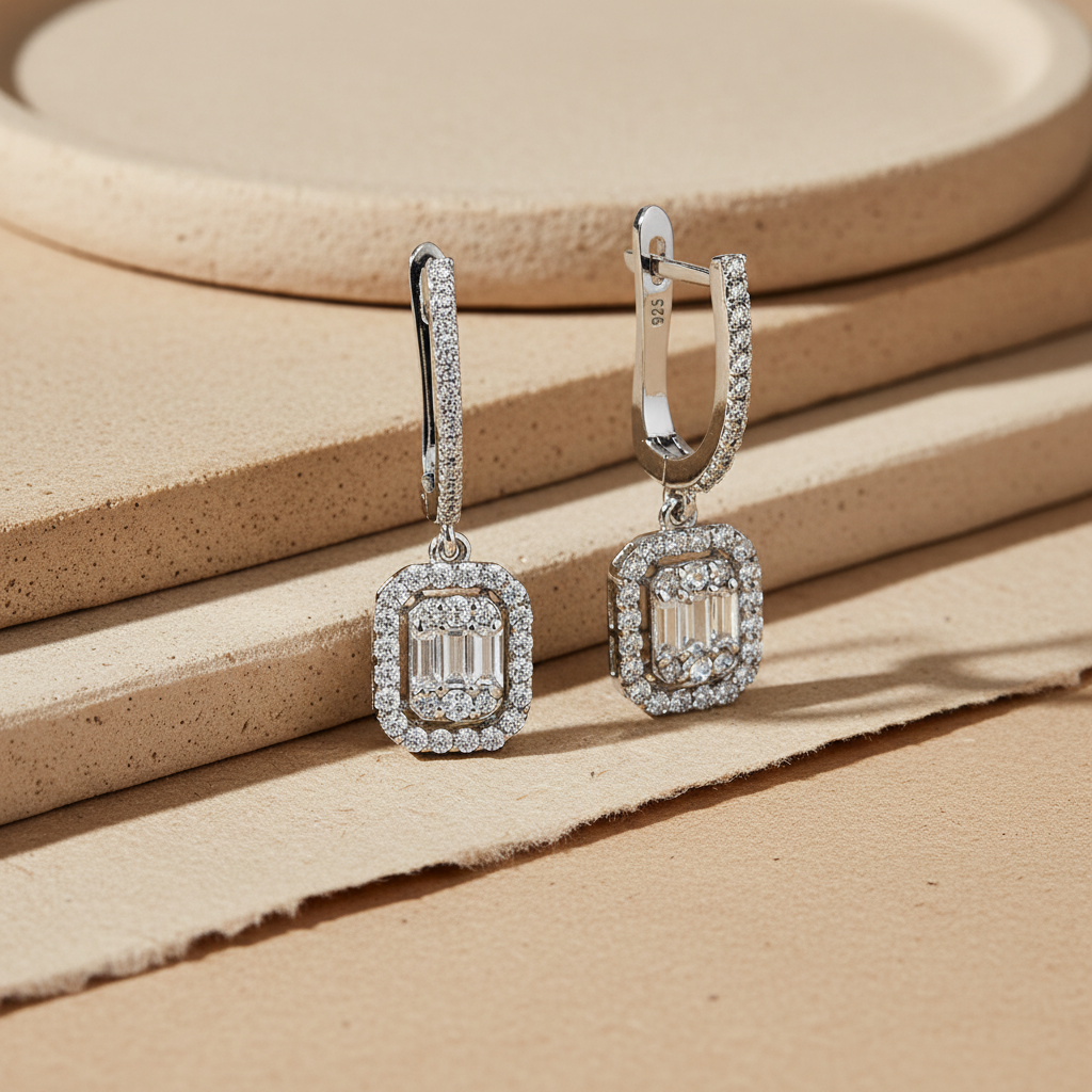 Boucles d'oreilles de luxe en argent avec DMNK002 de la zircone blanche