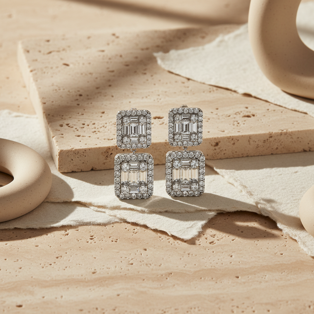 Boucles d'oreilles de luxe en argent avec DMNK005 de la zircone blanche
