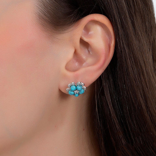 925 Sterling Zilveren Oorbellen met Turquoise en Bloemmotief