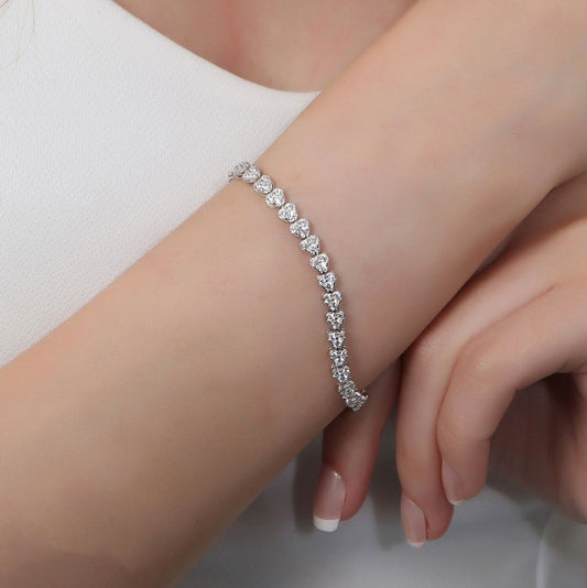 925 Sterling Zilveren Armband met Hartvormige Zirkonstenen