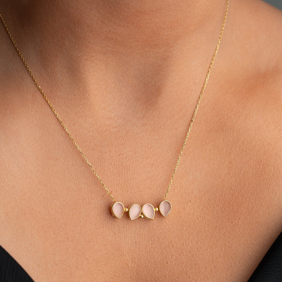 Klaver Ketting met Roze Stenen | 925 Zilver
