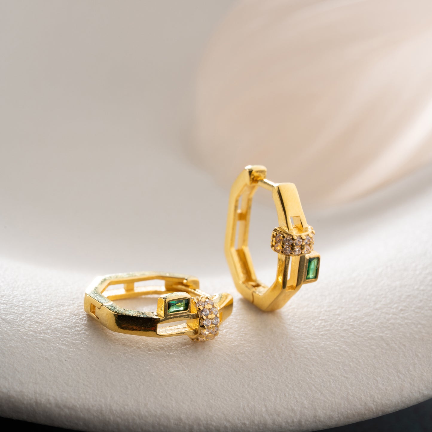 VÉRA Groene Baguette Oorbellen | 925 Zilver