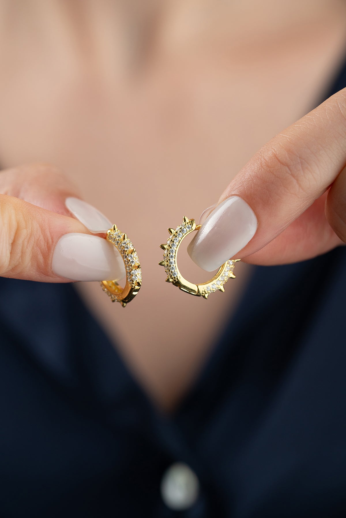 Stellaire Spike Oorringen - Zircone pic sur des cerceaux