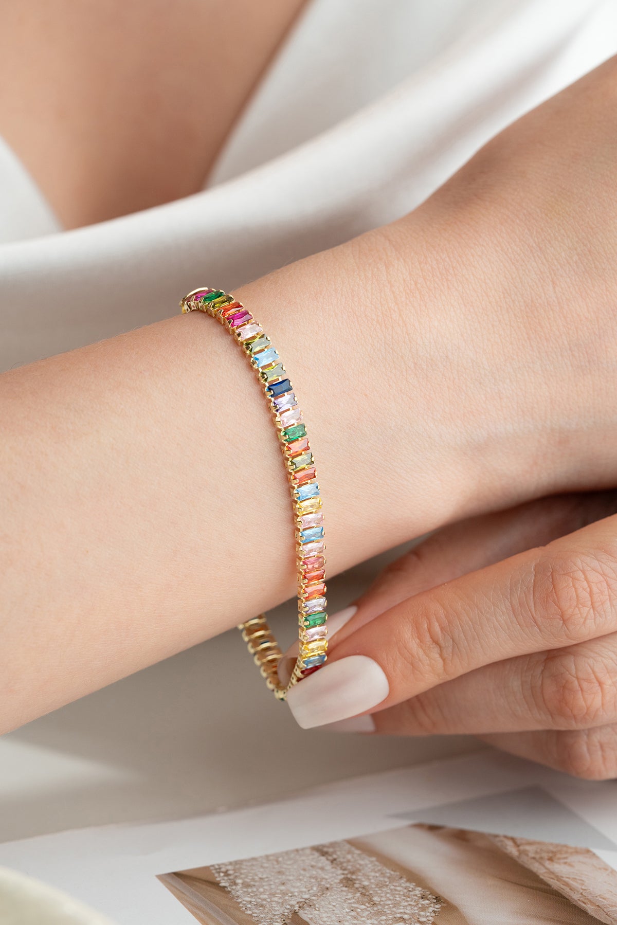 Bracelet avec des pierres colorées - 925 argent doré