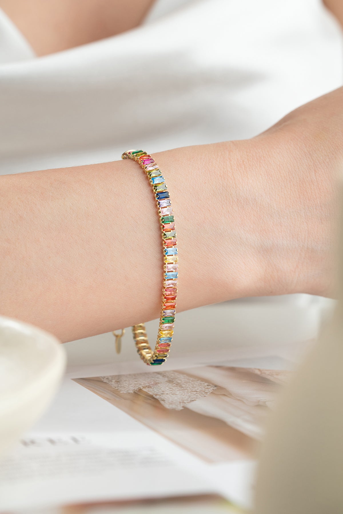 Bracelet avec des pierres colorées - 925 argent doré